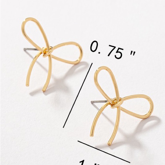 Gold Bow Stud Earrings - Picture 3 of 4